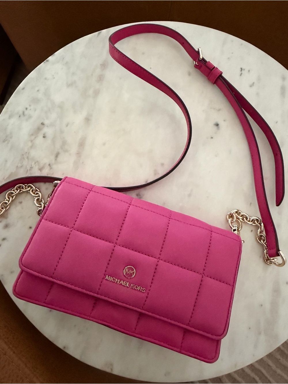 Michael Kors Leather Quilted Crossbody with Gold Chain